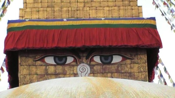 Die Augen Buddhas am Stupa von Bodhnath/ Kathmandu